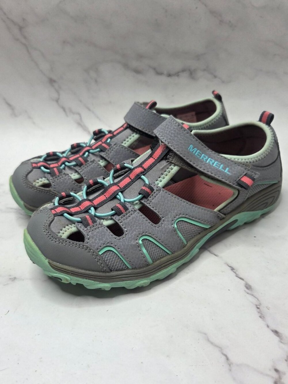 Merrell Hydro H2O Closed Toe Sandals Grey Teal Hiking Outdoors Youth Girls 5